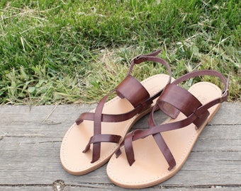 Greek Leather Strappy Sandals: Handmade Gladiator Summer Shoes