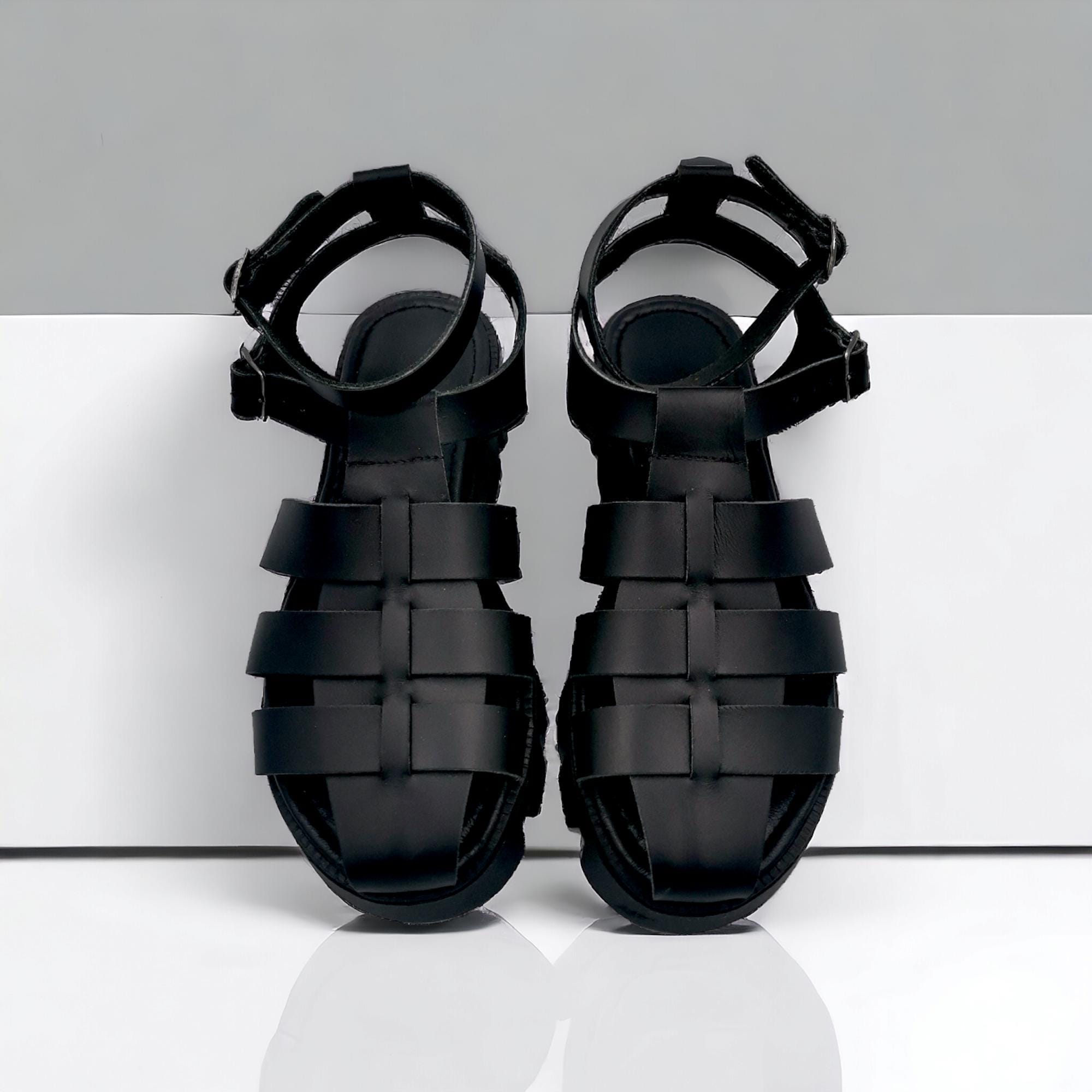 【SALT&CHOCOLATE】Square toe buckle zip up sandals Chunky Fisherman Women Sandals | Closed Toe T-strap Buckle