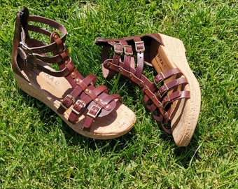 Fisherman platform women sandals | Gladiator handmade Greek sandals with ankle straps