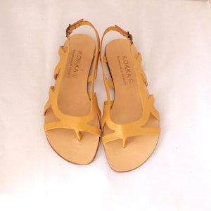 Gold Leather Slingback Sandals: Handmade Greek Summer Shoes Yellow