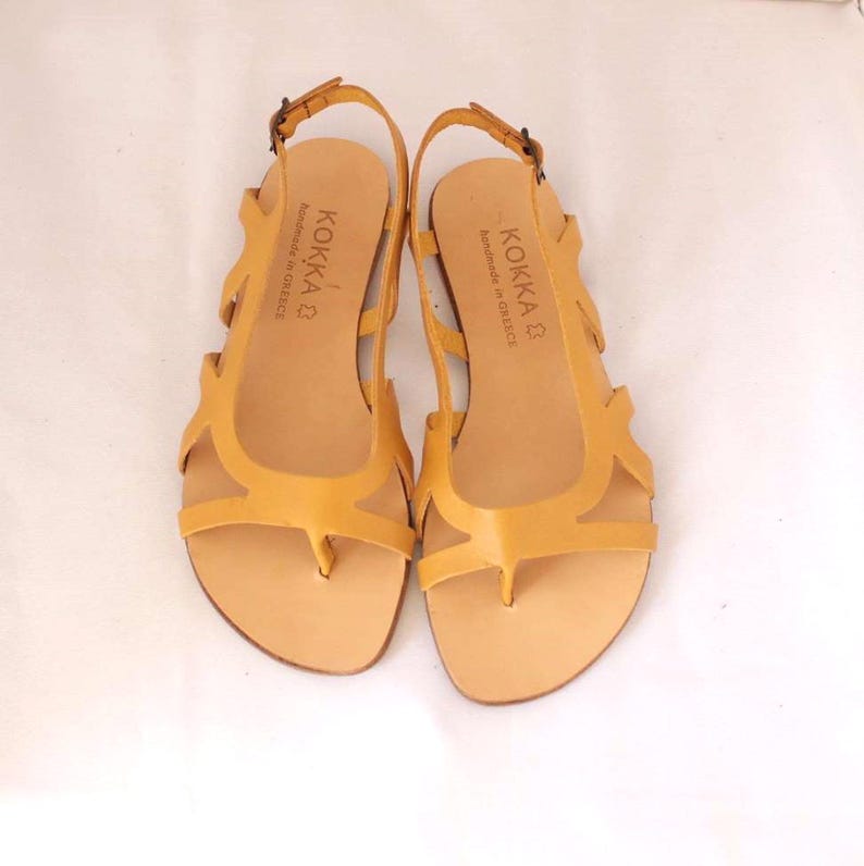 Gold Leather Slingback Sandals: Handmade Greek Summer Shoes Yellow
