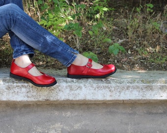 Handgemaakte Griekse leren damesschoenen in boho-stijl | Mary Jane pompt Mary Jane's pomp