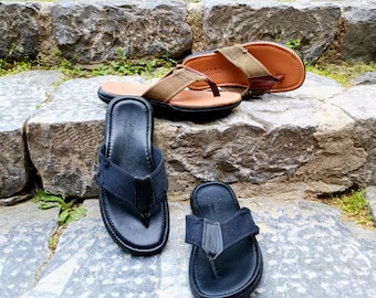 Zapatos KOKKA, Chanclas de piel con tira en T: Sandalias minimalistas de verano para hombre