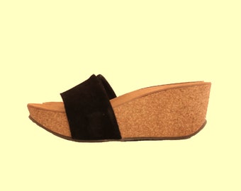 Black flipflop platform for Women | Greek leather Slide Sandals| Handmade Greek leather sandals for Ladies