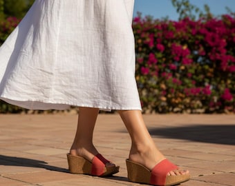 Black Suede Platform Wedge Sandals, Minimalist Greek Style Cork Slides