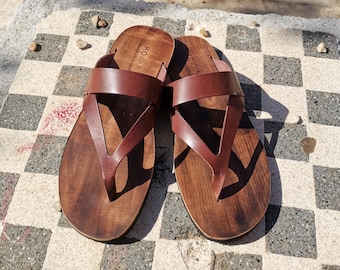 Męskie skórzane sandały typu T- Strap, ręcznie robione, z podeszwą Vibram, duże rozmiary, sandały męskie z dużymi stopami.