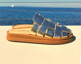 Geschlossener Zeh Fischer Sandalen Slip on flatform Leder Frauen Sandalen Sommerschuhe für Damen