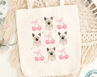 Coquette Tote Bag Pink Bow Coquette Cat Tote for Her Siamese Cat Mom Gift Mothers Day Gift Soft Girl Era Tote Bag Coquette Aesthetic Tote