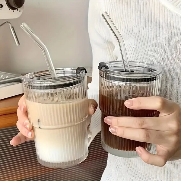 Glass Tumbler with Straw and Lid | Coffee Cup With Straw And Lid | Portable Glass Cup For Summer