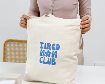 Jutebeuel - Muttertagsgeschenk - MOM BAG - Geschenkidee - Geschenk zur Geburt - Tired Mom Club - Geschenk Mama - 100% Baumwolle - Blau