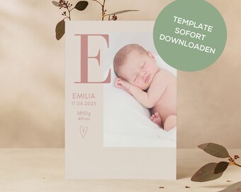 Biglietto di ringraziamento nascita - Annuncio di nascita - Biglietto di benvenuto - Personalizzabile con Canva - Hello Baby