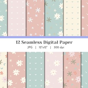 Sweet Spring Floral Digital Paper Bundle in Soft Pastels, Seamless Repeat Pattern, Printable Digital Paper