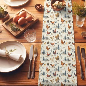 Farmhouse Table Runner Cotton Mat Chicken Print Kitchen Accent Dining Decor Rustic Style Home Gift Country Design Table Mat Farmhouse Decor