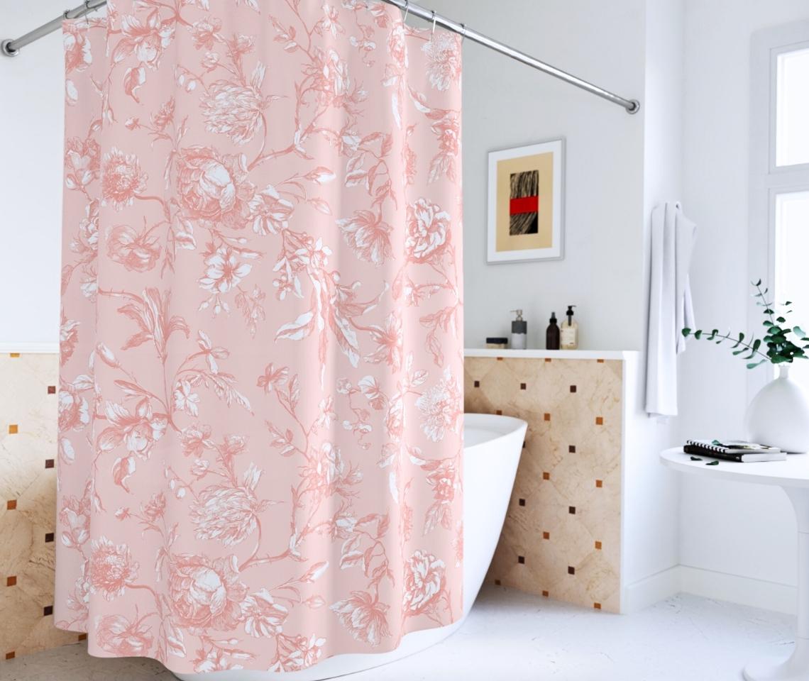 Pink Floral Toile Shower Curtain for Bathroom Decor Floral Shower