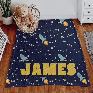 Personalisierte Babydecke: Navy Rocket Star Kinderzimmer Dekor