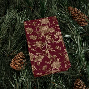 Red and Gold Floral Wrapping Paper Elegant Botanical Gift Wrap for Weddings Birthdays Anniversaries Luxe Holiday Gifting Wrapping Paper