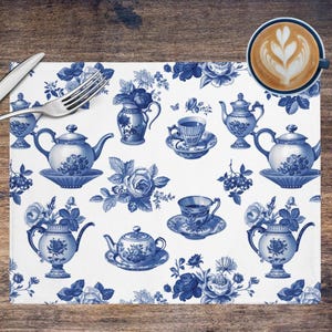 Elegant French Tea Toile Placemat for Kitchen Vintage Tea Chinoiserie ...
