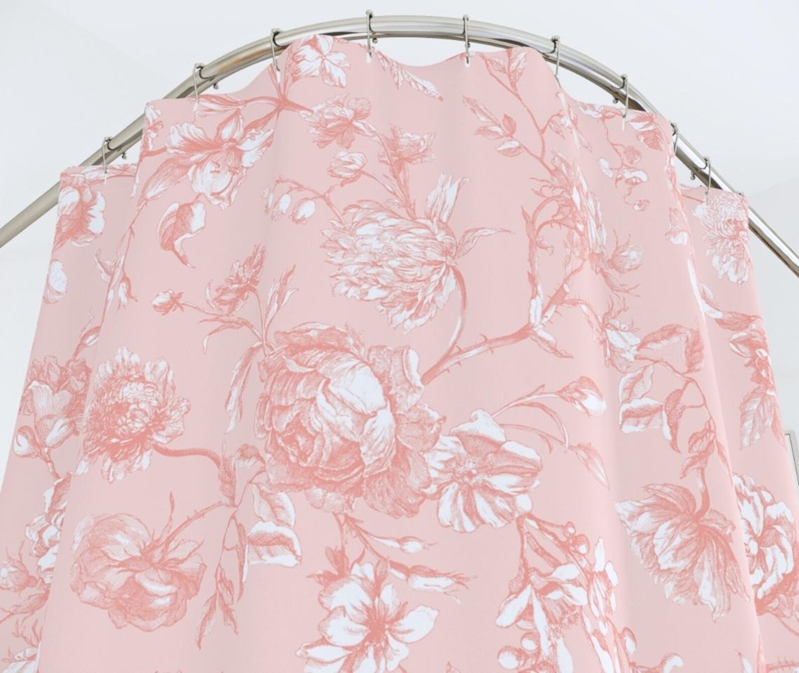 Pink Floral Toile Shower Curtain for Bathroom Decor Floral Shower