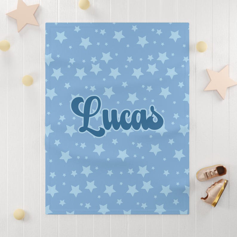 Custom Name Blue Baby Blanket for Boy Newborn Baby Gift Personalized