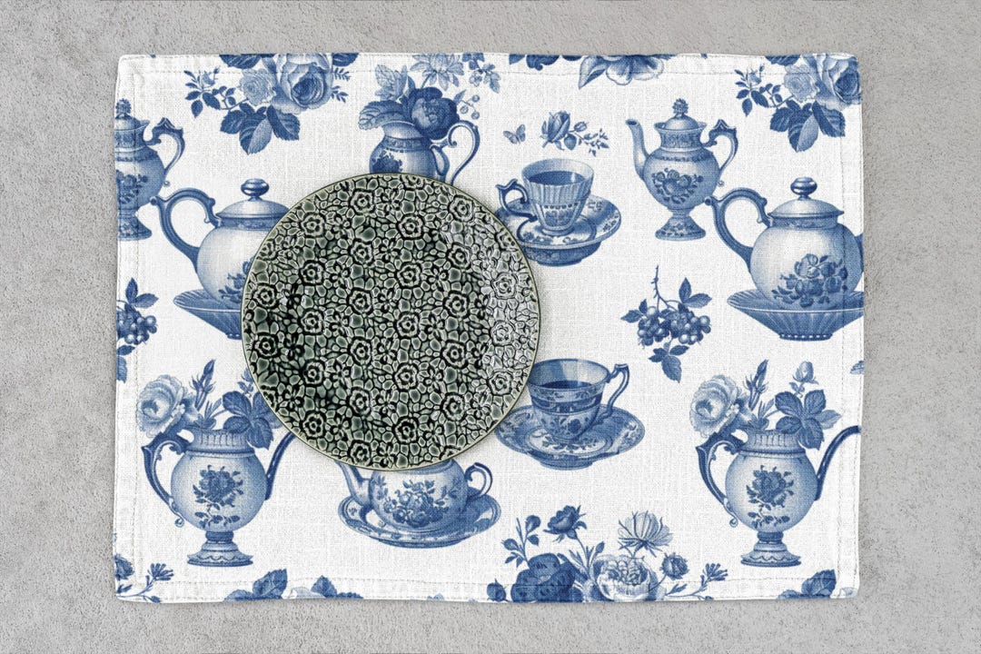 Elegant French Tea Toile Placemat for Kitchen Vintage Tea Chinoiserie ...