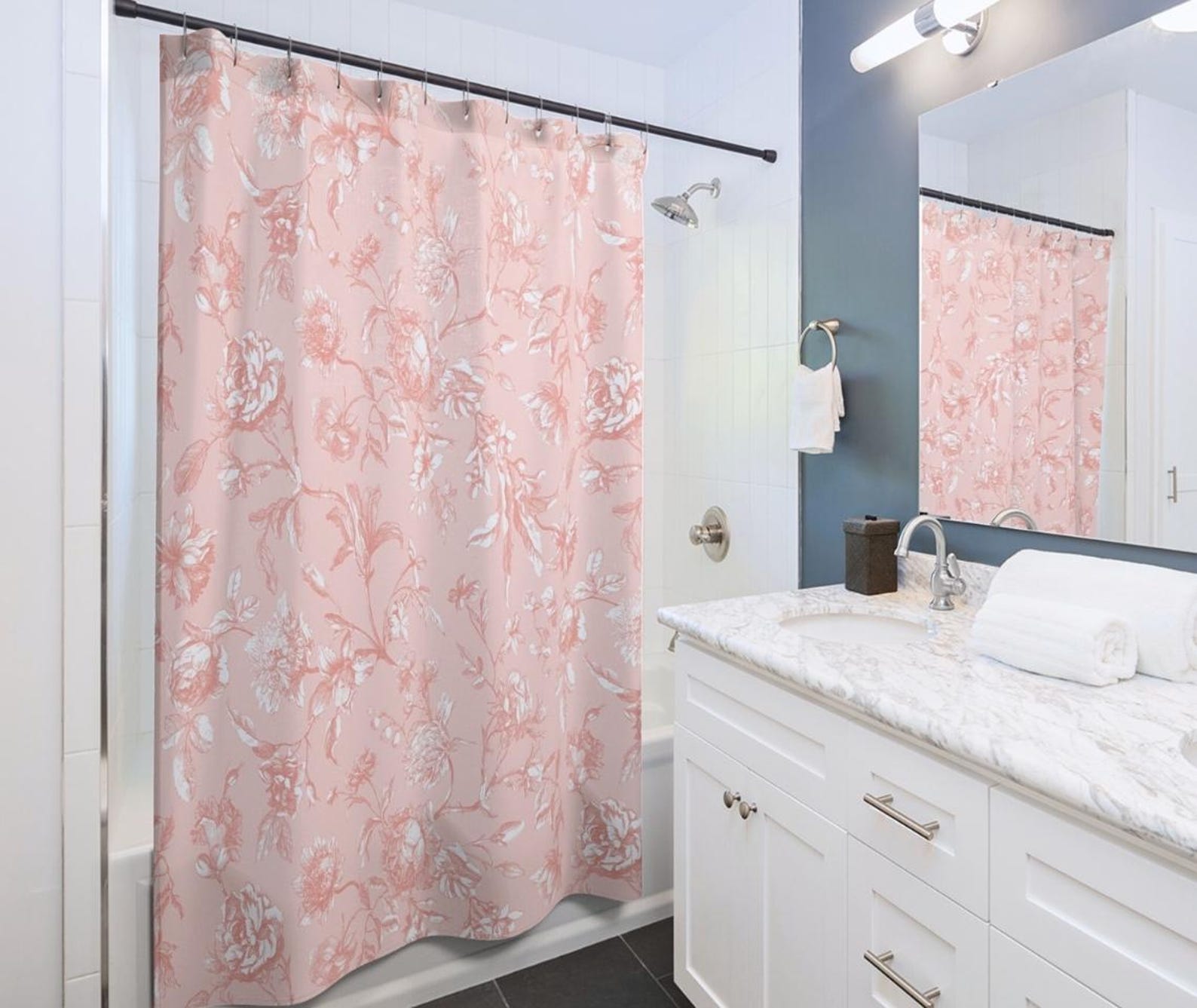 Pink Floral Toile Shower Curtain for Bathroom Decor Floral Shower ...