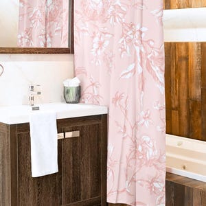 Pink Floral Toile Shower Curtain for Bathroom Decor Floral Shower ...
