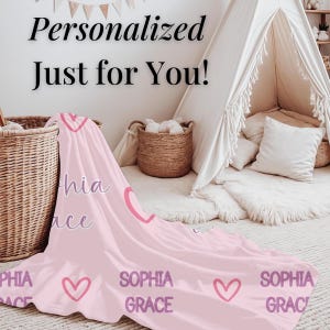 Personalized Baby Blanket: Soft Fleece with Hearts, Custom Name Nursery Decor