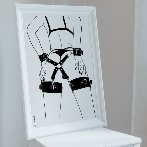 Sinnliche Schlafzimmer Wandkunst - DIGITALER DOWNLOAD für erotische Kunstliebhaber - Frau gefesselt mit Harness 03
