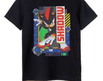 Sonic The Hedgehog Boys T-Shirt | Shadow The Hedgehog Character Graphic Tee | Black Crew Neck Gaming Top | Merchandise Apparel Gift