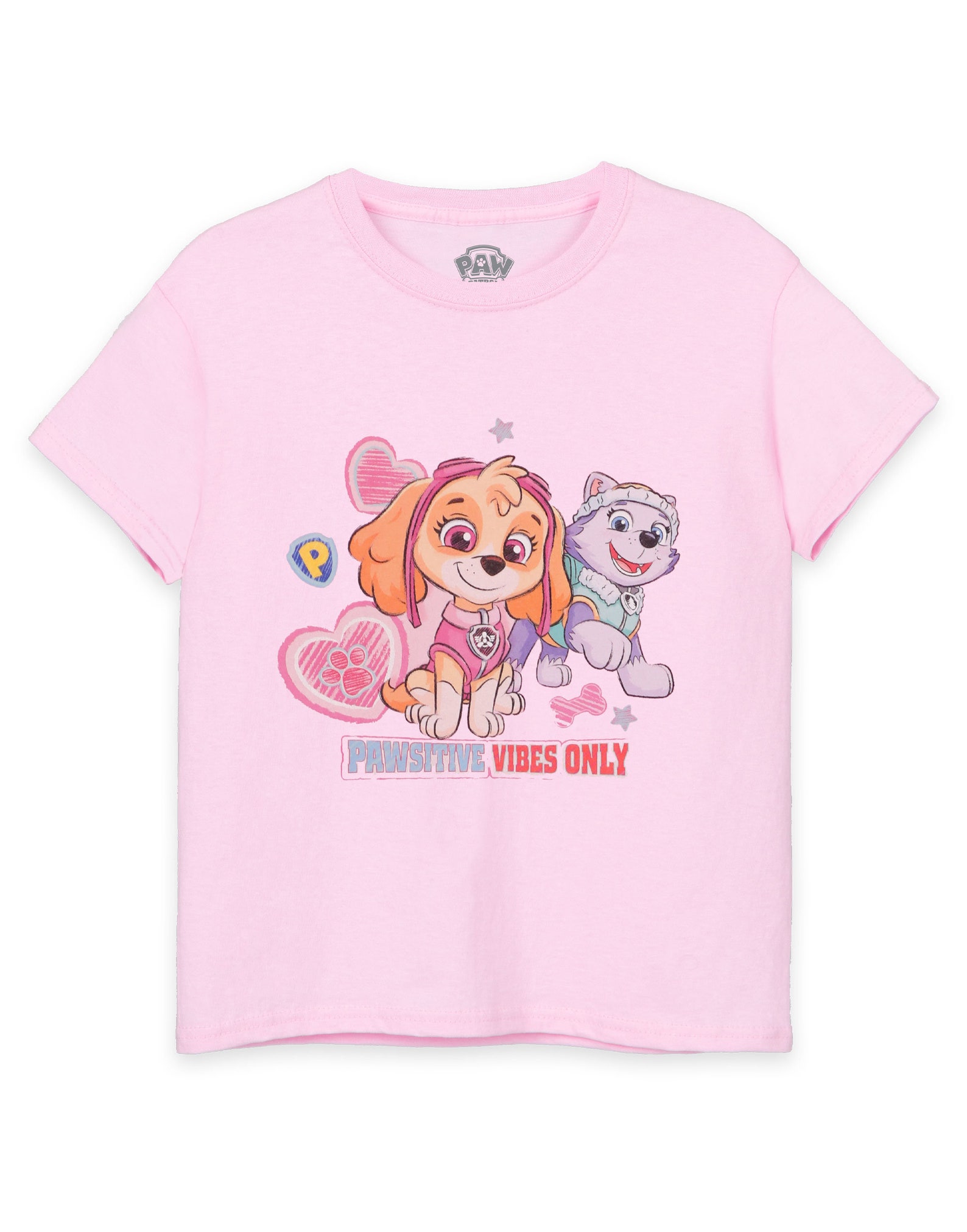 Paw Patrol Skye & Everest Girls T-shirt Pawsitive Vibes Only Pink