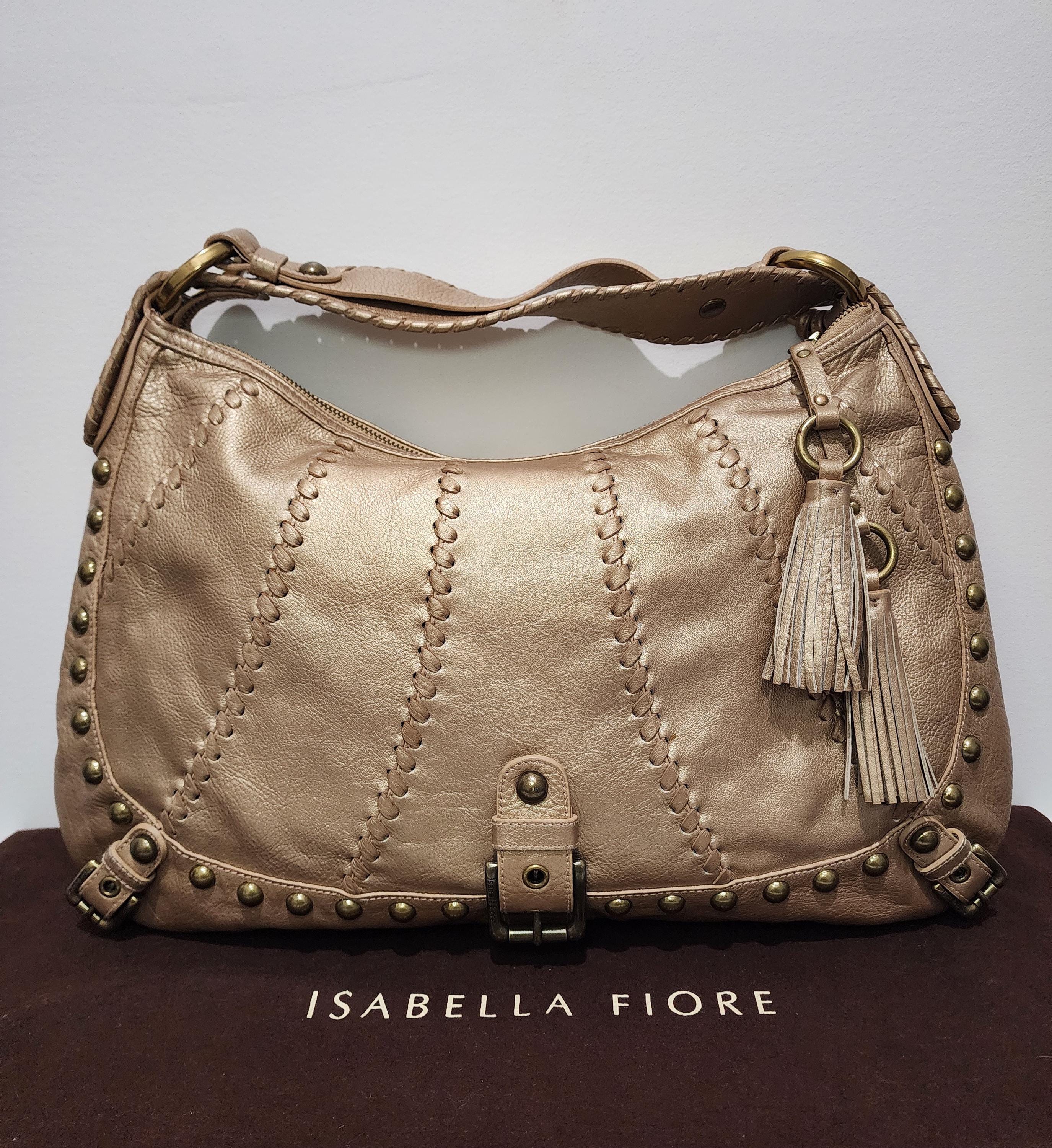 Isabella Fiore Whisplash Audra Studded Gold Leather Hobo Bag