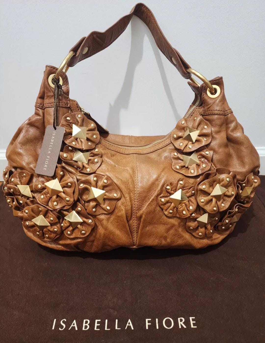 Isabella Fiore Star Stud Angie Brown Leather Shoulder Bag - Main Image