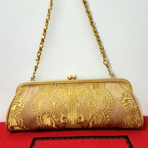 Isabella Fiore Floral Embroidered Gold Silk Handbag