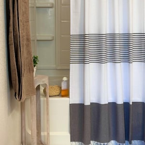 Gray & White Striped Shower Curtain - Country French Modern Farmhouse Bathroom, Beach House Home Decor, Stripes, Boho Art Print Decor
