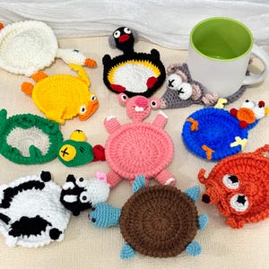 Posavasos de animales tejido a mano, salvamanteles de ganchillo hecho a mano, bonito accesorio de mesa con forma de animal, decoración para el hogar y el escritorio para café/té, regalo único para un amigo.