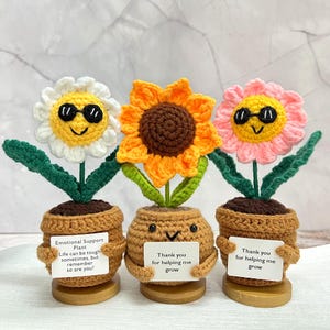 Emotional support sunglasses daisy, Hand crocheted sunflower/White daisy/Pink daisy-Thank you for helping me grow,Crochet flower plant
