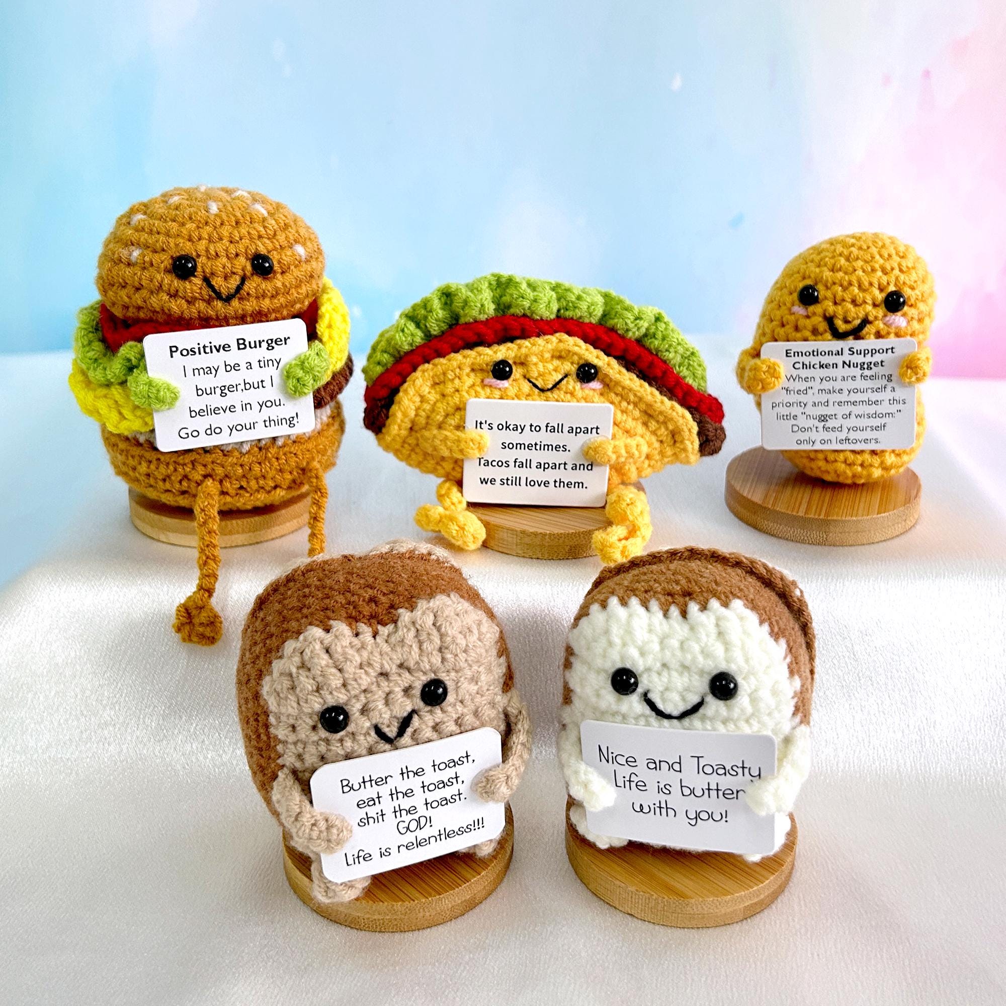 Emotional support crocheted chicken nuggets/Tucker/Burger/Bread/Toast, Handmade crocheted food,Fun gifts,Crochet delicacies,Positive Burger