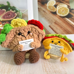 Emotionale Unterstützung Taco, häkeln Taco Plüsch, Taco Liebhaber, Lehrer Geschenk, trendiges Geschenk, Feinschmecker-Geschenk, Aufmunterung Schreibtischbuddy, Geburtstagsgeschenk, Geschenk für Mama