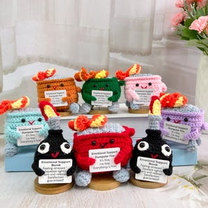 Emotional support for trash cans catching fire,Emotional support for crochet bombs, Crochet trash cans, I&#39;m doing great! Multi colored trash