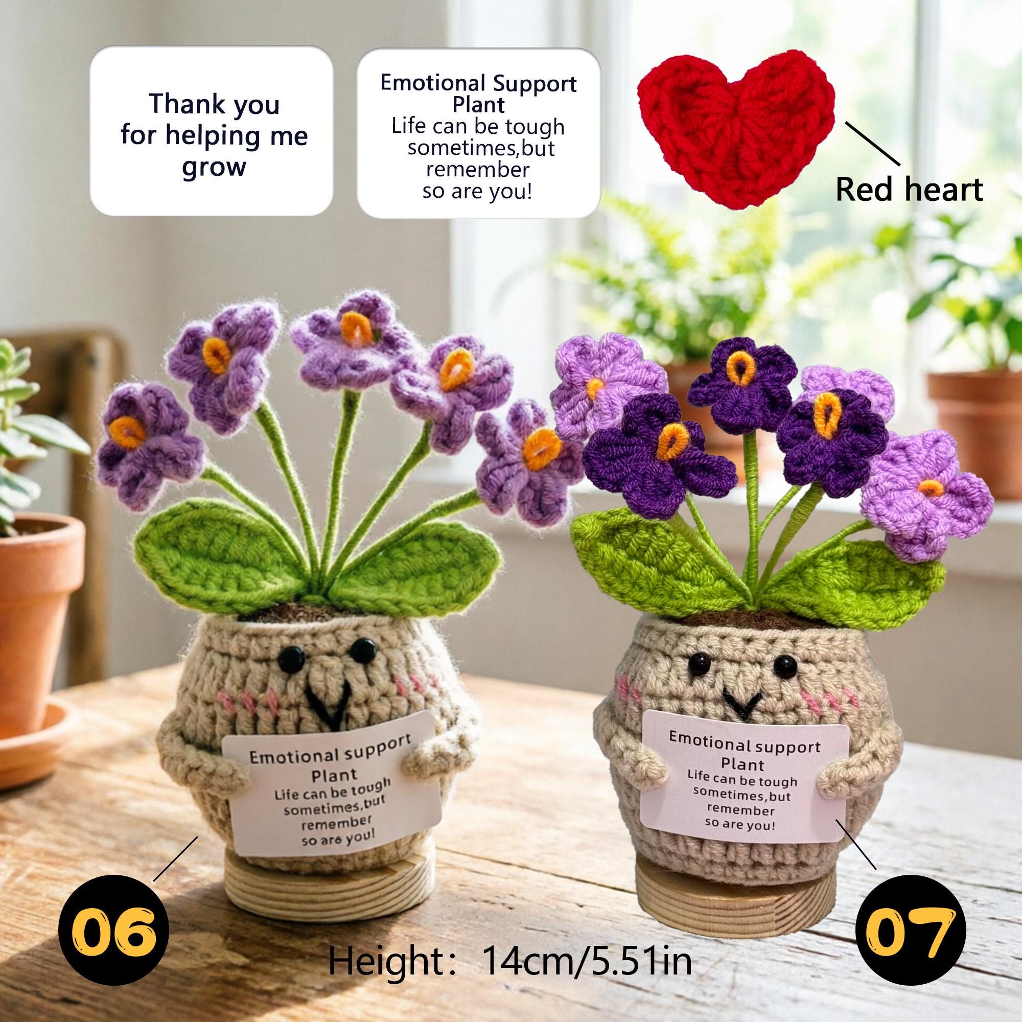 Emotional Support Crochet Plant, Handmade Knitted Flower Pot Flower ...
