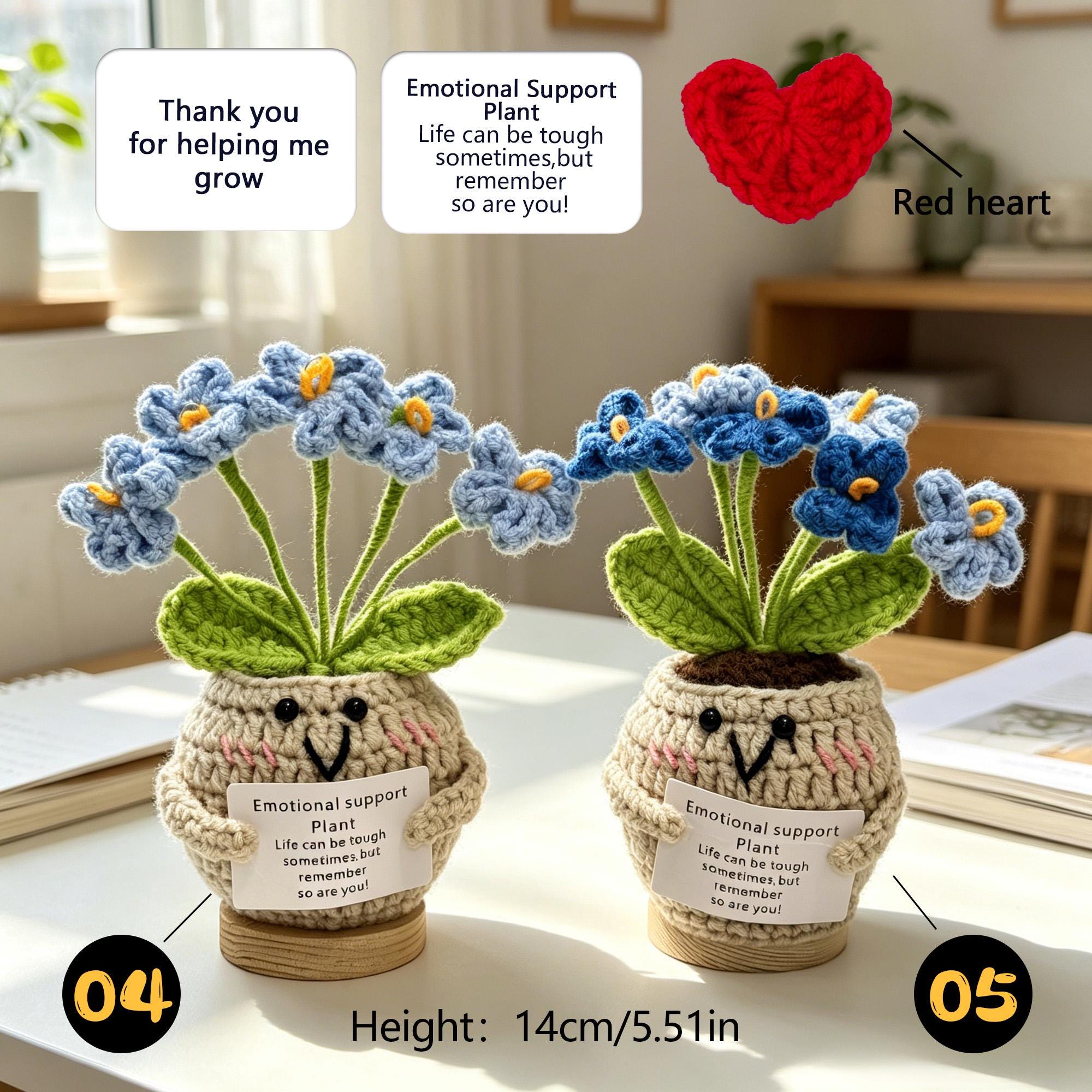 Emotional Support Crochet Plant, Handmade Knitted Flower Pot Flower ...