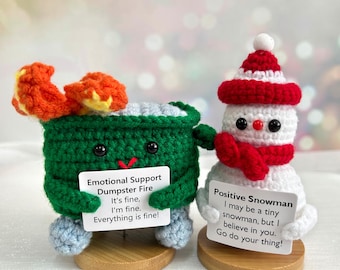Christmas crochet snowman, Emotional support, Fire trash can, Crochet snowman/Green trash can, Christmas decorations/Ornaments/Gifts