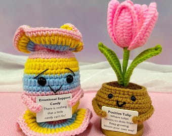 Emotional support candies, Handmade crocheted candies/Tulips/Plants/Flowers/Potted plants, Positive tulips,Open tulips,Mother's Day Gift