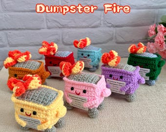Emotional Support Dumpster Fire,Burning Trash Can,Crochet Trash Can,I&#39;m fine! Garbage bins in multiple colors, Crochet Fire garbage bin