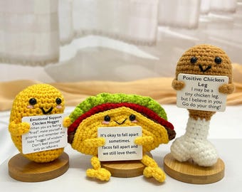 Emotional support crocheted chicken chunks/Tucker/Taco, Positive chicken legs, Handmade crocheted food, Fun gifts, Crocheted delicacies