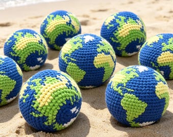 Crochet Earth Ha*ky S*ck Footbag, Outdoor Toss & Juggling Toy, Handmade Crochet Earth Ha*ky Sa*k, Planet Earth Knit Kick Ball Toy