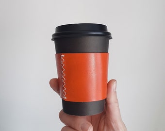 Deep Orange Leather Coffee Sleeve