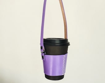 Étui pour tasse à café en cuir lilas