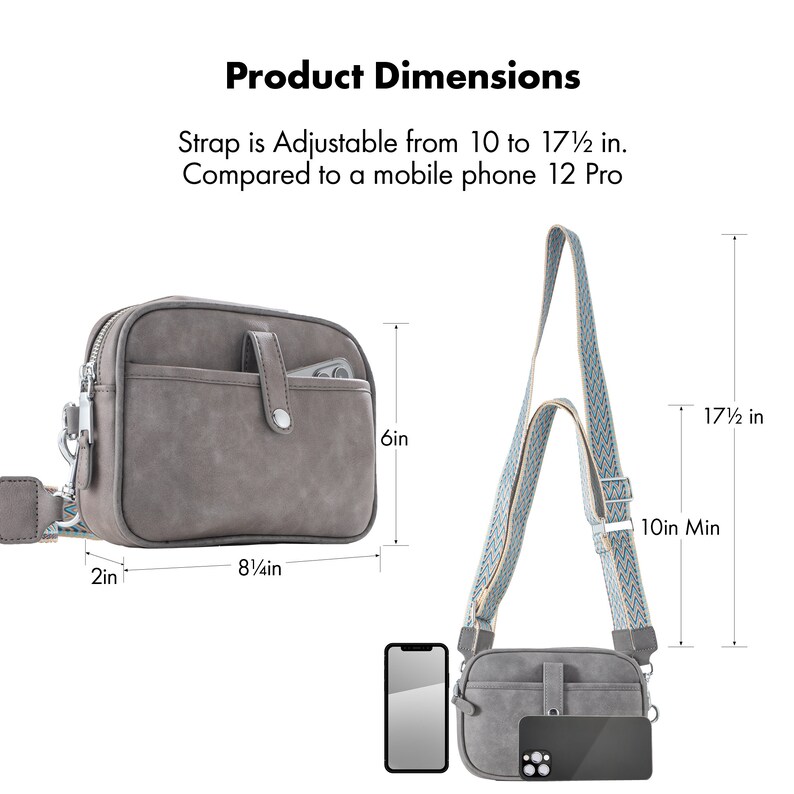 Vegan Leather Small Crossbody Bag With Guitar Strap Gray Etsy