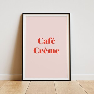 Café Crème Art Print, French Words, Pink Red Typography, Paris Wall Decor, Coffee Kitchen Wall Print, Printable Wall Art, Digital Download